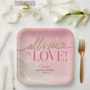 All I Sea Is Love Pink Bridal Shower Paper Plates