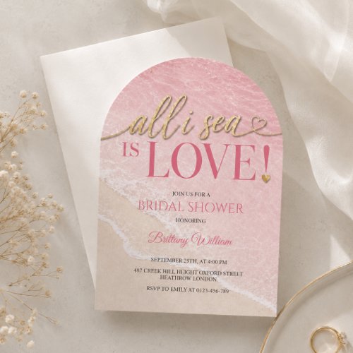 All I Sea Is Love Pink Ocean Bridal Shower Invitation