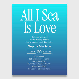 All I Sea Is Love Retro Blue Bridal Shower Invitation Postcard