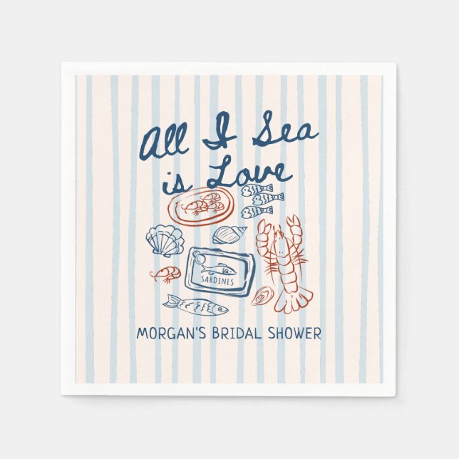 All I Sea is Love Seafood Bridal Shower Napkins (Front)
