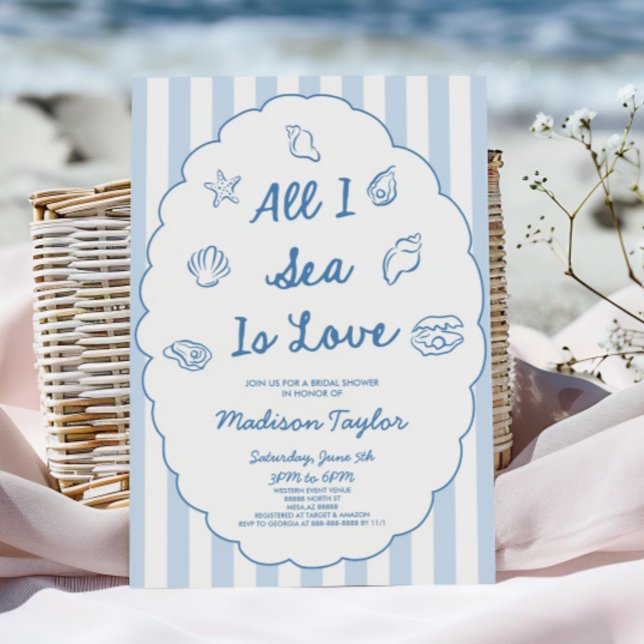 All I Sea Is Love Seashell Coastal Bridal Shower Invitation (Creator Uploaded)
