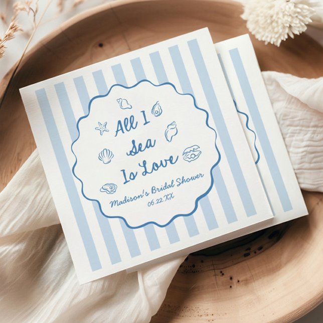 All I Sea Is Love Seashell Coastal Bridal Shower Napkins (Creator Uploaded)
