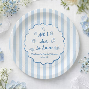 All I Sea Is Love Seashell Coastal Bridal Shower Paper Plates