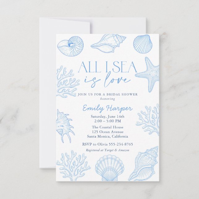 All I sea Is Love Seashells Bridal Shower Invitation (Front)