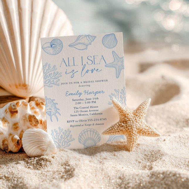 All I sea Is Love Seashells Bridal Shower Invitation (Creator Uploaded)