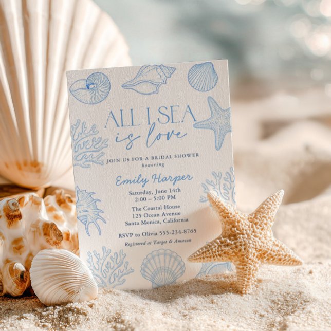 All I sea Is Love Seashells Bridal Shower Invitation (Creator Uploaded)
