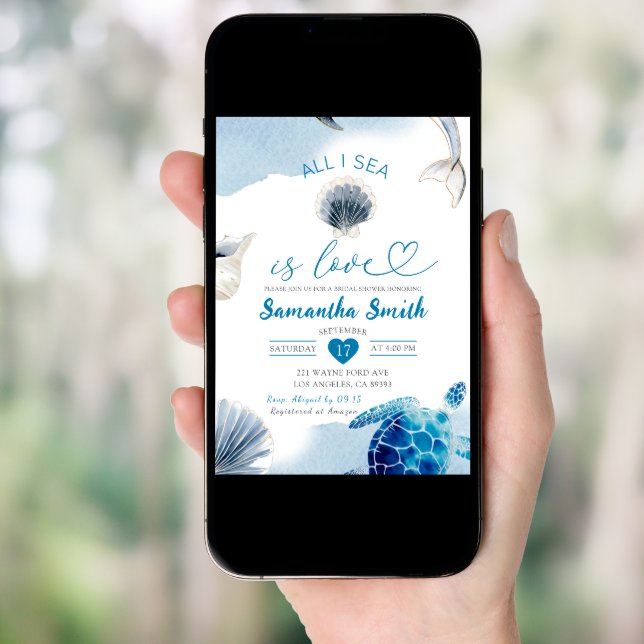 All I Sea Is Love Seashells Coastal Bridal Shower Invitation (Front Digital)