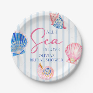 All I Sea is Love Seashells Coastal Bridal Shower Paper Plates