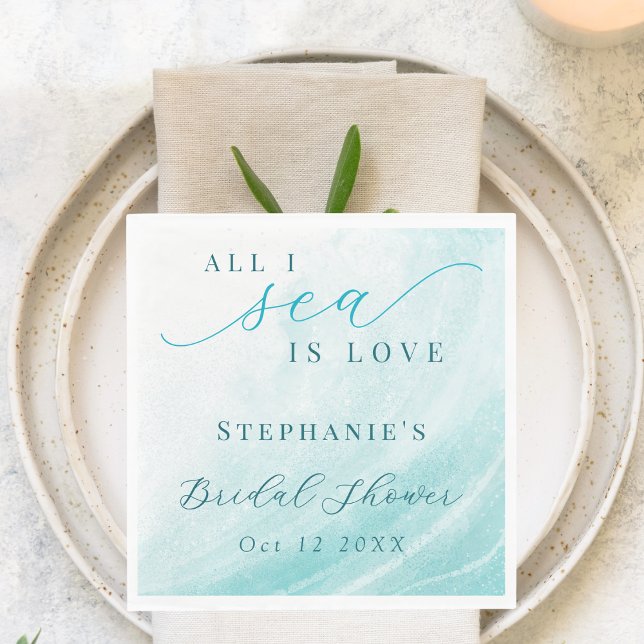 All I Sea Is Love Teal Ocean Beach Bridal Shower Napkins (Creator Uploaded)
