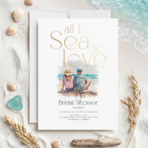 All I Sea Is Love Watercolor Bridal Shower Beach Invitation