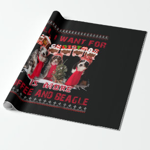 All I Want Beagle And Coffee In Christmas Event Wrapping Paper