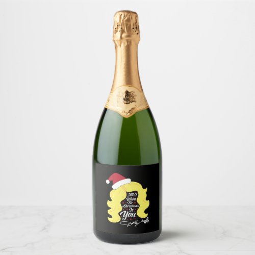 All I Want Christmas Dolly Wig Sparkling Wine Label