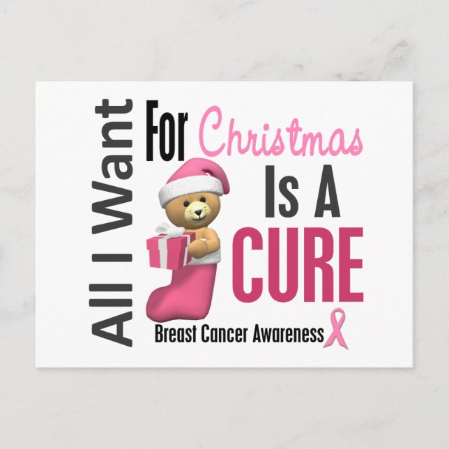 All I Want For Christmas Breast Cancer Holiday Postcard (Front)