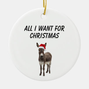 all i want for Christmas is a donkey, Ceramic Ornament