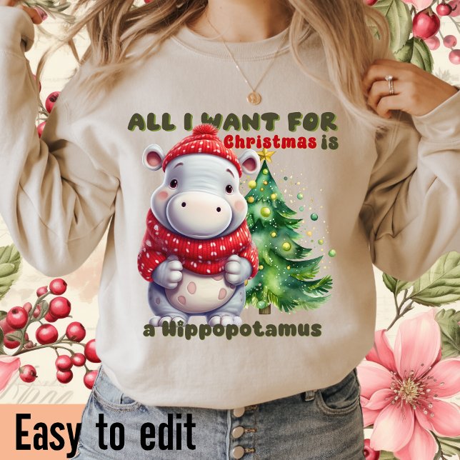 All I Want For Christmas Is A Hippopotamus - Hippo T-Shirt (Creator Uploaded)