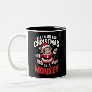 All I Want For Christmas is A Monkey Lover Xmas  Two-Tone Coffee Mug