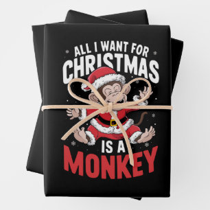 All I Want For Christmas is A Monkey Lover Xmas Wrapping Paper Sheets