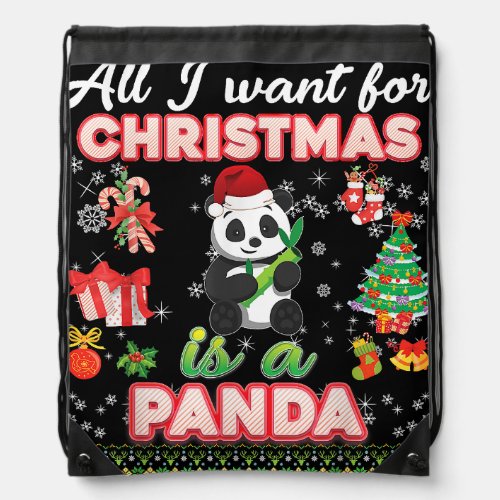 All I Want For Christmas Is A Panda Ugly Sweater F Drawstring Bag