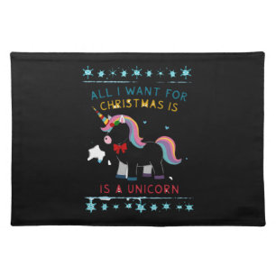 All I Want For Christmas Is A Unicorn Ugly Sweater Cloth Placemat
