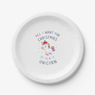 All I Want For Christmas Is A Unicorn Ugly Sweater Paper Plates