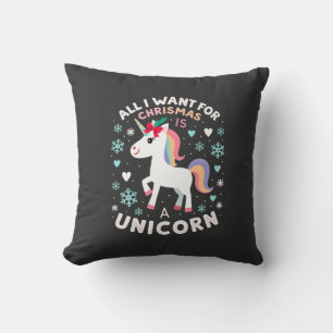 All I Want For Christmas Is A Unicorn Ugly Sweater Throw Pillow