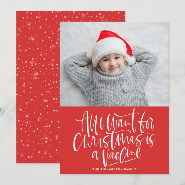 All I Want for Christmas is a Vaccine Red Photo Holiday Card (Front/Back)