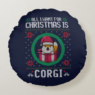All i want for Christmas is Cute Corgi Round Pillow