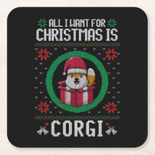 All i want for Christmas is Cute Corgi Square Paper Coaster