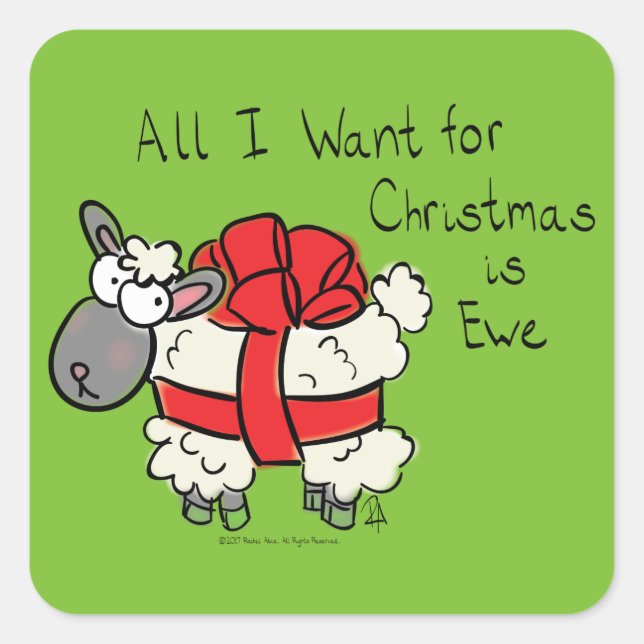 All I Want for Christmas is Ewe Sheep Cartoon Square Sticker (Front)