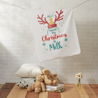 All I Want for Christmas Is Milk” Cute Reindeer  Baby Blanket