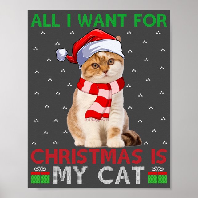 All I Want For Christmas Is My Cat Ugly Santa Cat Poster (Front)