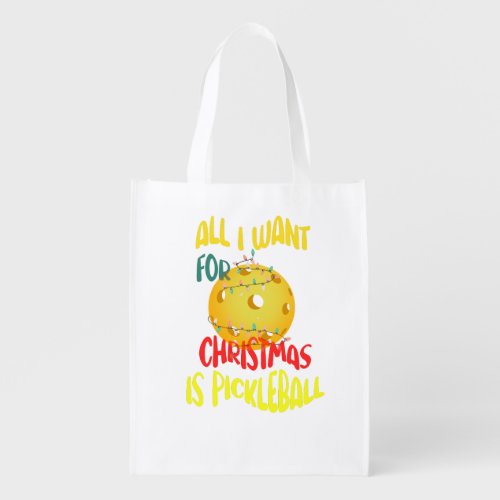 All I want for Christmas is Pickleball funny retro Grocery Bag