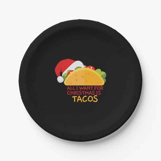 All I Want For Christmas Is Tacos Christmas Santa Paper Plates (Front)