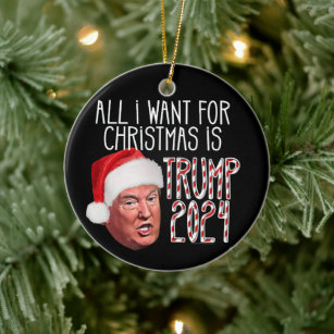 Round Natural Wood MDF Christmas Ornament, Funny President Donald Trum