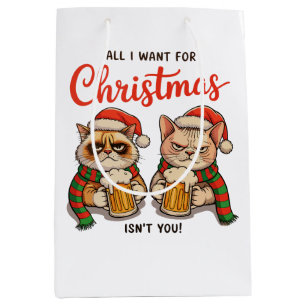 All I Want For Christmas Isn’t You Angry Cats Xmas Medium Gift Bag