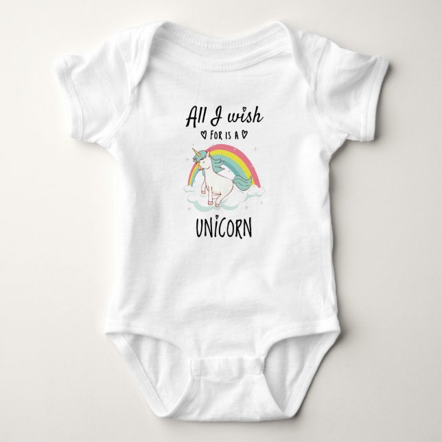 All I wish for is a Unicorn Baby Bodysuit (Front)