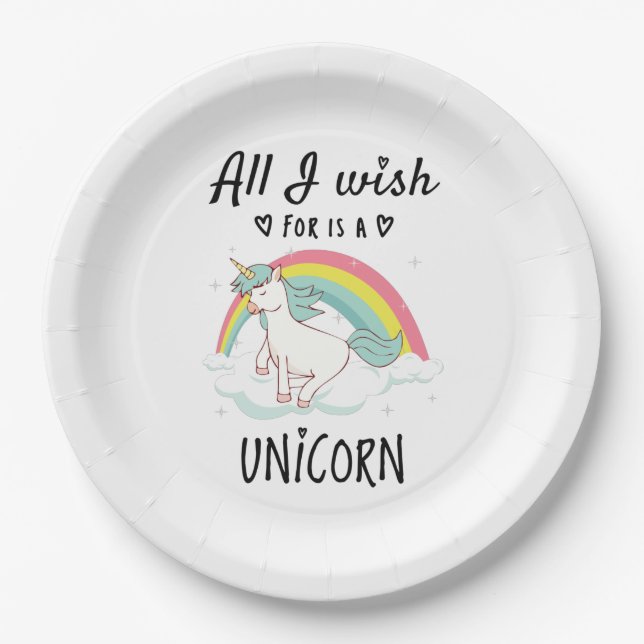 All I wish for is a Unicorn Paper Plates (Front)