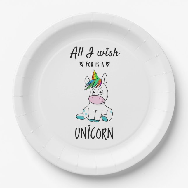 All I wish for is a Unicorn Paper Plates (Front)