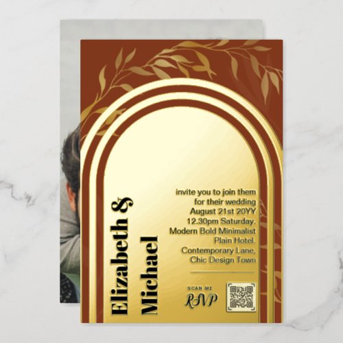 All_in1 GOLD FOIL Terracotta Photo QR Code Modern Foil Invitation