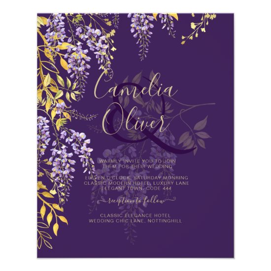 All-in1 Lilac Wisteria Wedding Invite RSVP QR Code Flyer
