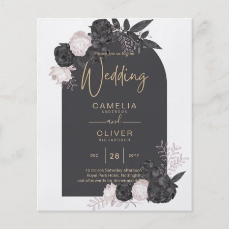 All-In-1 Black Blush Rose Gothic Wedding QR Code  Flyer
