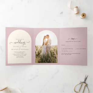 All-in-1 Dusty Rose Wedding RSVP Program PHOTO