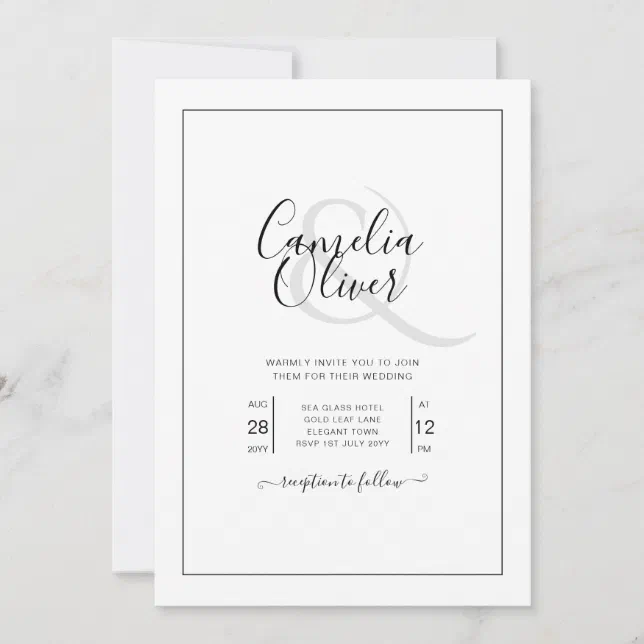 All-in-1 Elegant Classic Black Font White Wedding Invitation | Zazzle