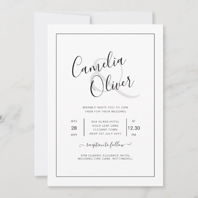 All-in-1 Elegant Classic White Wedding Invitation (Front)