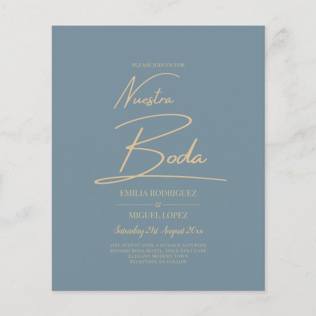 All-in-1 Elegant Sea Glass Teal Gold Nuestra Boda Flyer (Front)