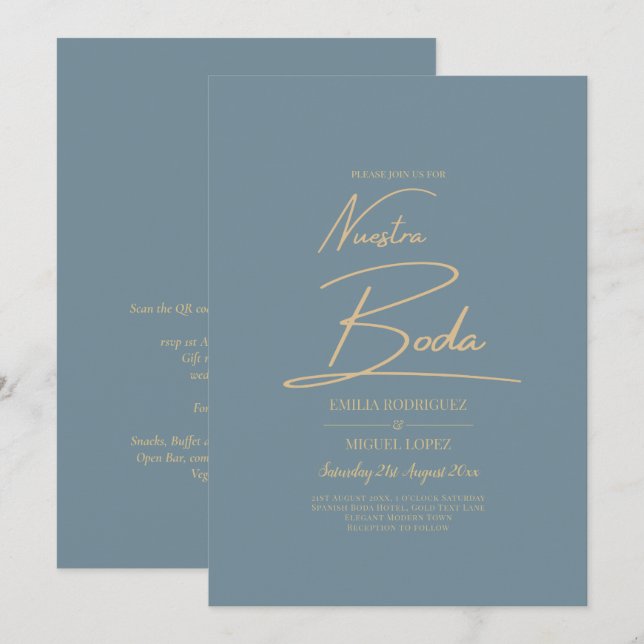 All-in-1 Elegant Sea Glass Teal Gold Nuestra Boda Invitation (Front/Back)