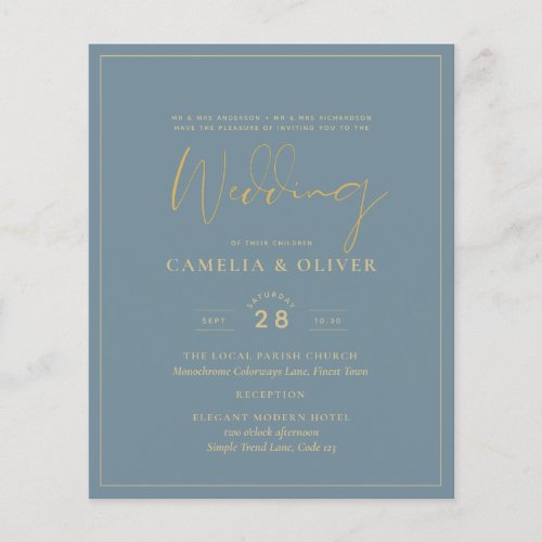 All_in_1 Elegant Sea Glass Teal Gold Wedding QR cd Flyer