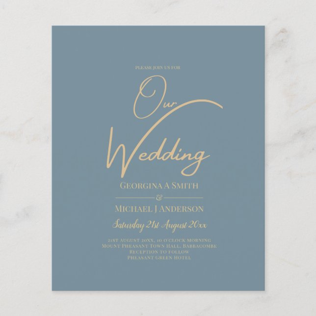 All-in-1 Elegant Sea Glass Teal Gold Wedding QR cd Flyer (Front)