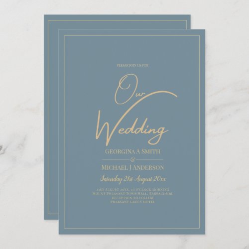 All_in_1 Elegant Sea Glass Teal Gold Wedding QR cd Invitation