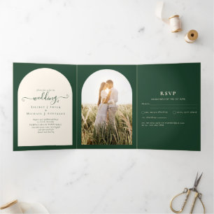 All-in-1 Emerald Green Wedding RSVP Program PHOTO